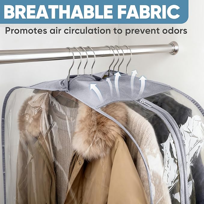 BALEINE 48'' Clear Garment Bags, 10.5'' Wide PEVA Suit Bag for Closet Clothes Dresses Suit Coats Storage (Clear, 9PK)