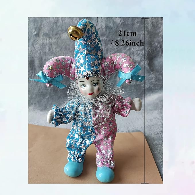 Maxyoung 8 Inch Porcelain Clown Doll Vintage Dolls Figurine, Collectible Figure, Hand Painted Toy, Christmas Halloween Birthday Gift, Movable Joints