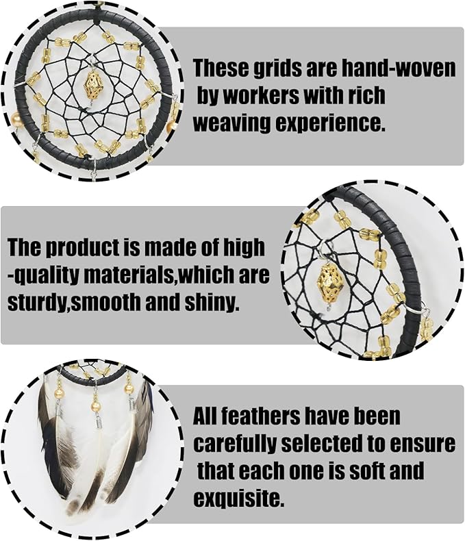 Pine & Linen Handmade Dream Catcher,Bohemian Style Car Rearview Mirror Hanging Charms Feather Pendant,Good Luck Charm for Car Accessories/Wall Hanging/Women/Gift(Black)