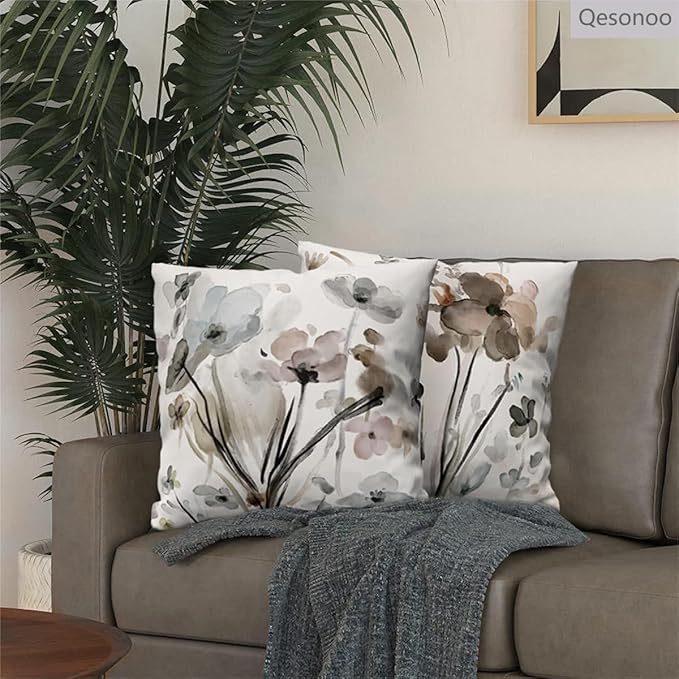 Flower Throw Pillow Covers 20x20 Set of 2, Cozy Flowers Pillow Cushion Cases, Modern Decorative Square Pillowcases for Sofa Couch Bedroom Living Room Car Seat