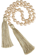 34 Inch Pearl Glass Bead Garland with Tassels - Elegant Boho Table Decor, Fringe Wall Hanging for Wedding, Party, Farmhouse Rustic Prayer Bead Home Decoration(1 Pack,Champagne Gold)