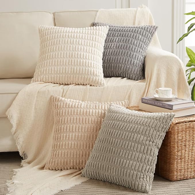 Fancy Homi 4 Packs Decorative Throw Pillow Covers for Living Room Couch Bed, Modern Farmhouse Boho Home Décor Accent Cushion Case, 28" x 28", Neutral