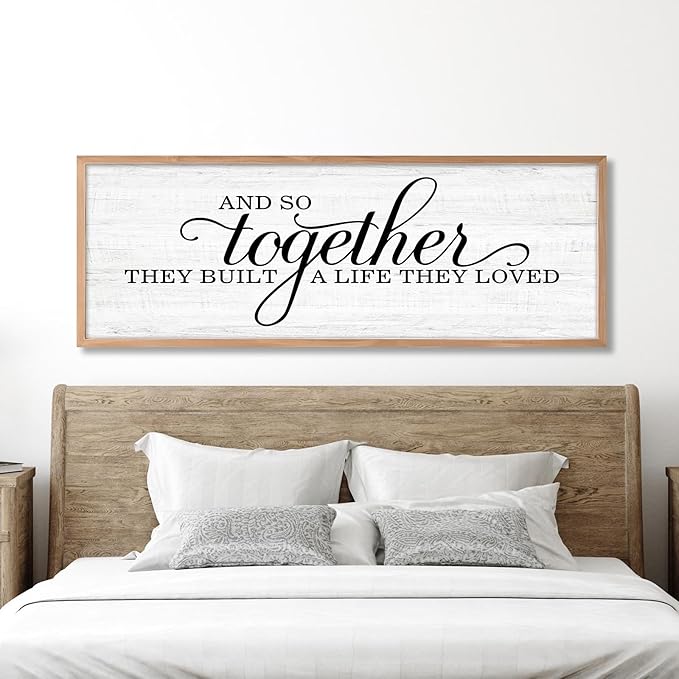 Rutiyoka Farmhouse Wall Decor: 'and so Together They Built a Life They Loved' Sign, 41.3''15'' Large Framed Wood Wall Art for Bedroom Couples Room Decor (Brown Frame)