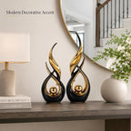 2 PCS Black Gold Ceramic Statues For Home Decor Accents, Modern Abstract Art Sculptures, Elegant Tabletop Decorative Objects For Dining Room, Entryway, Tv Stand, Mantel, Coffee Table Centerpieces