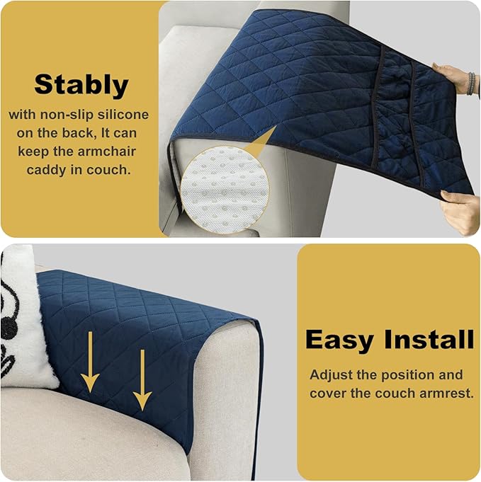 Remote Control Holder for Recliner, Armchair Caddy, Non Slip Sofa Armrest Organizer for Recliner Couch With 6 Pockets for TV Remote,Cell Phone,Magazine (Navy)