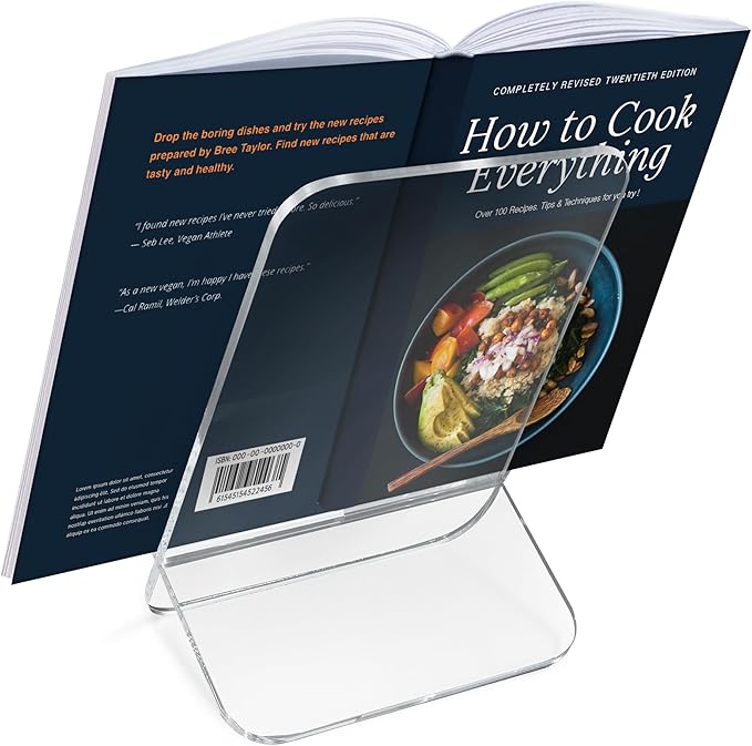 Americanflat Clear Acrylic Book Stand with Ledge - Acrylic Stands for Display - Cook Book Stand, Magazine, and Comic Holder for Tabletop