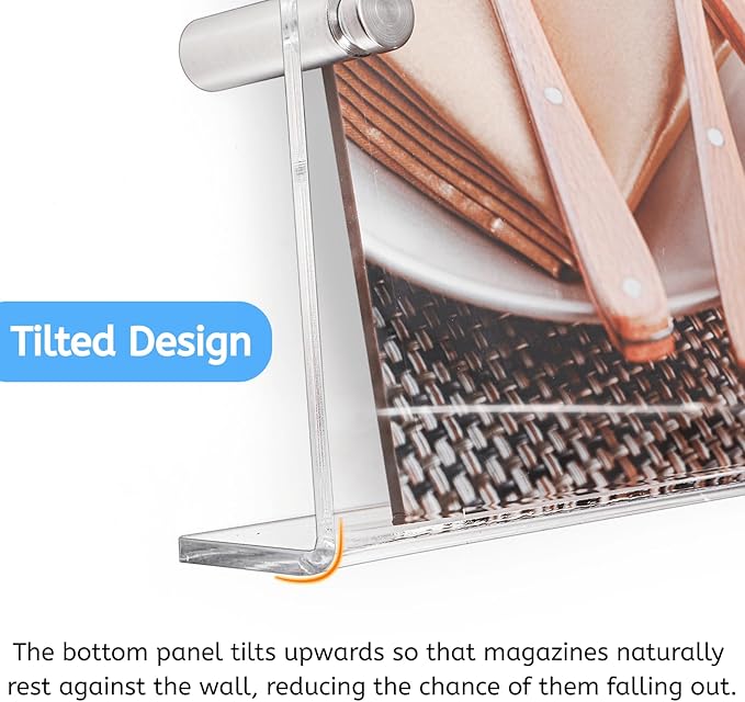 Youeon 2 Pcs Clear Acrylic Magazine Holder Wall Mount, 17 Inch Hanging Magazine Rack with Hardware, Floating Bookshelf Brochure Display Organizer for Home, Office, Reception Area