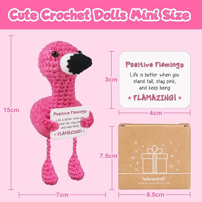 WenmthG Mini Positive Flamingo Crochet Doll - Funny Romantic Gifts for Women Girlfriend Wife Couple Positive Crochet Animals Emotional Cheer Up Support Handmade Flamingo Birthday Decoration Gift