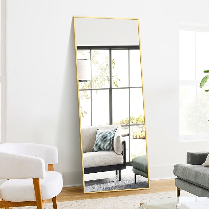 TRAHOME Full Length Standing Mirror, 70"x24" Gold Full Body Mirror with Aluminum Alloy Frame, Free Standing or Wall Mount for Bedroom, Living Room, Dressing Room
