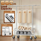 Heavy Duty Clothes Rack - Load 660 LBS, Rolling Clothing Rack for Hanging Clothes with Lockable Wheels & Shelves, Portable Garment Rack for Bedroom, Laundry, Living Room, Silver
