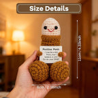 Emotional Support Crochet Figurine with Accessories, Handmade Knitted Character with Glasses & Sunglasses, Positive Message Gift, Desk Decor, Office Ornament & Novelty Present