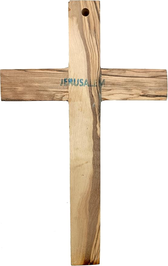 Zuluf 7.8" Olive Wood Latin Cross with Silver Plated Crucifix Christian Wall Gift from Bethlehem Holy Land CRS064