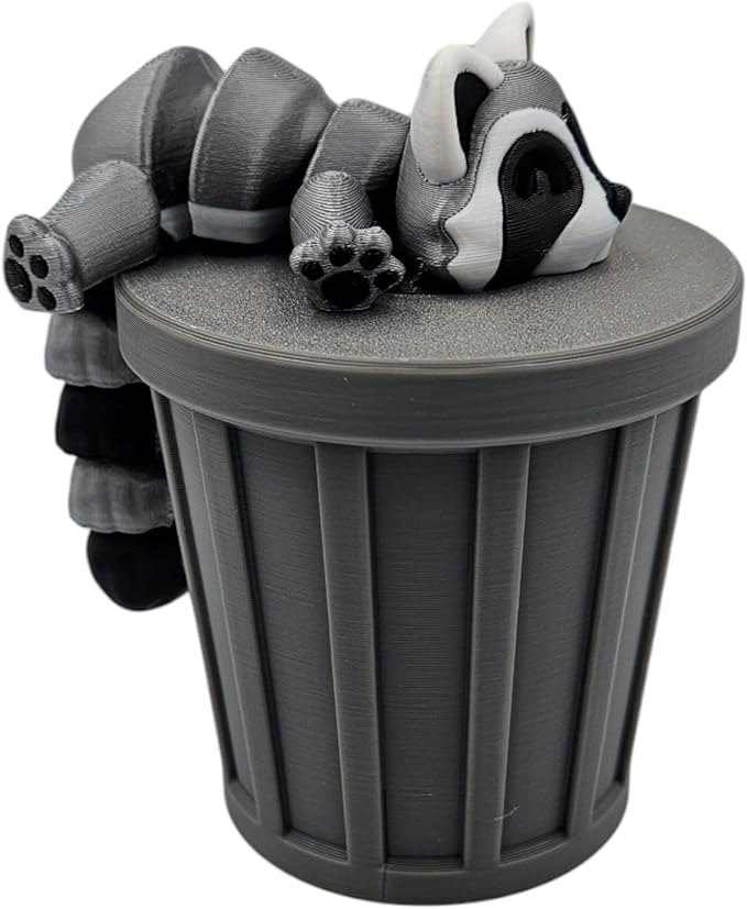 Articulating Animals Raccoon, Fox, Panda, Skunk, Possum with Containers - 3D Printed Articulated Joints ADHD, Autism, Relief Anxiety, Collectible Figurines (Raccoon Trash Can)