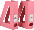 Acrimet Magazine File Holder Bin Storage, Vertical Rack for Documents, Folders and Mail, Durable Plastic Desk Organizer for Office & Home (Solid Pink Color) (2 Pack)