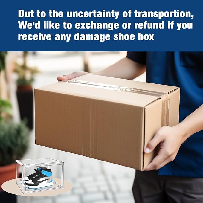 5 Pack Acrylic Shoe Box Size 14, Clear Plastic Stackable Sneaker Shoe Display Case Transparent Storage Bins Handbag Organizer Containers with Magnetic Lids, Figures Collectibles Showcase