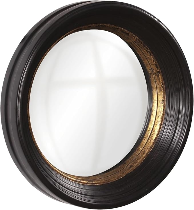 Howard Elliot Rex Convex Wall Mirror, Round Hanging Accent Wall Mirror with Mottled Gold Leaf, Brown Circle Mirror Wooden Frame, Rustic Decorative Mirror for Bedroom, Entryway, Farmhouse - 25 Inch