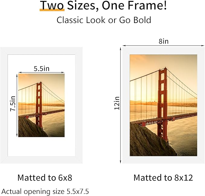 8x12 Picture Frame 3 Pack - White Poster Frame Display Pictures 6x8 with Mat or 8 x 12 Without Mat for Wall Hanging Horizontal and Vertical