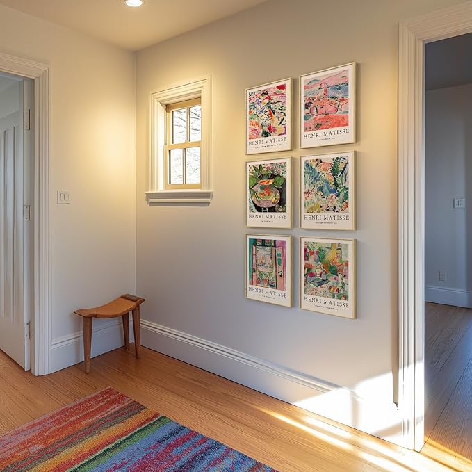 Framed Matisse Wall Art for Living Room, 6 Pieces Abstract Colorful Canvas Artwork for Walls, Henri Matisse Vintage Boho Landscape Pictures for Bedroom, Dining Room, Hallway, Home Office Decor 11x14