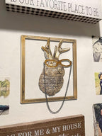 Newinhome Animal Heads Wall Decor (Includes Metal Frame) Resin Animals Sculptures Head Wall Hanging Decoration Gold vintage Wall Sculpture for Living Room Bedroom Office(Jackalope)