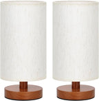 Fenmzee Small Lamps Set of 2 - Inline Control, Bedside Table Lamp for Bedroom with 3000K A15 LED Blub, Easy Assembly (Cream Shade - Walnut Base Set of 2, 9" Inline Control)