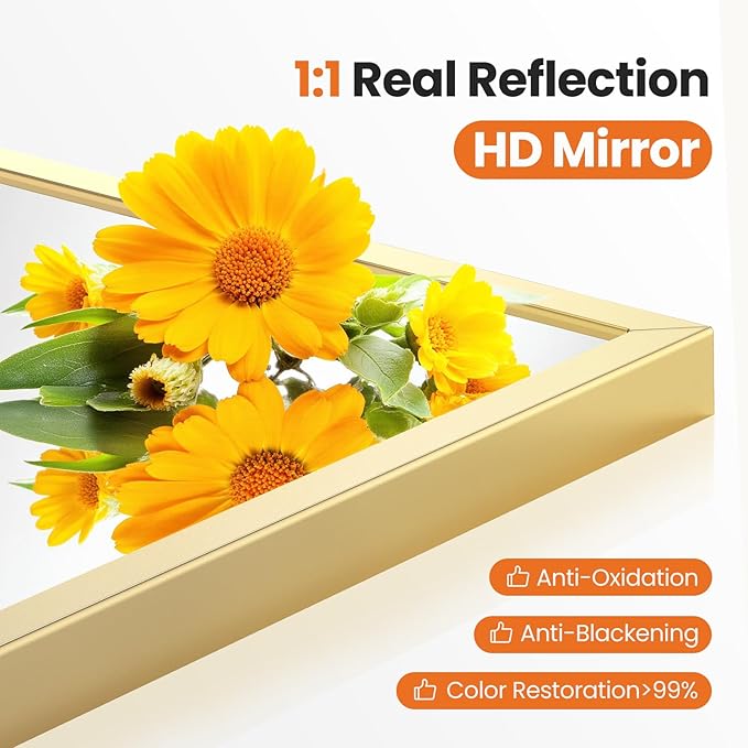 Sweetcrispy 26.5"x38" Arched Gold Bathroom Mirrors for Wall, Bathroom Mirrors for Over Sink, Metal Framed with HD Shatter-Proof Glass for Entryway, Living Room, Bedroom, Home Decor