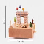 Natural Solid Wood Handcrafted Beech Wooden, Musical FigureTotoro/Carousel/Fairy/Ballerina Figurine,Rotating Hand Crank Mechanism Music Box,Musical Decorations (Arc de Triomphe)