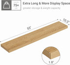 Vivelove 55 inch Long Floating Shelves for Wall, 10.3" Deep & Thicker Storage Shelf for Living Room, Kitchen, Farmhouse,Wall Shelves with Invisible Brackets,Set of 1, Oak