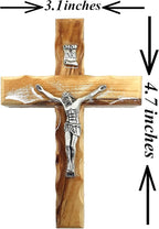 Zuluf 4.7" Catholic Wall Crucifix Olive Wood Cross with Silver Jesus Corpus – Handmade Christian Religious Wall Hanging Decor – Faith Gift from Jerusalem CRS058