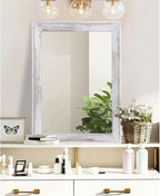 AAZZKANG Mirrors for Wall Rustic Wood Framed Hanging Mirror 28"x20" Decorative for Farmhouse Bedroom Bathroom Living Room Entryway Hallway White
