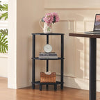 YUFAM 3-Tier Corner Shelf with Sturdy 5-Leg Base, Wooden Corner Bookshelf for Small Spaces, Small Corner Table for Living Room, Bedroom, Office, Black