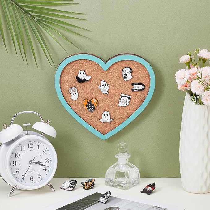 BENECREAT Heart Pin Cork Board, Bulletin Display Board Wall Mounted Cork Board with Light Sky Blue Frame for Brooch Pin Storage Display, Office Home and School Decor, 6.9x7.8inch