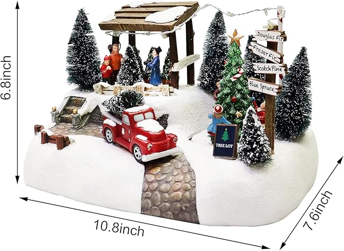 MOMENTS IN TIME Christmas Village Tree Animation Building Home Decor with LED Lights and Christmas Music Battery Operated (not Included)