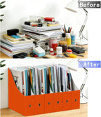 Limitliho 2 Pack Cardboard Magazine Storage Boxes, Vertical File Organizer Box for Desk or Shelves, Book Holder for Classroom,Office,Home(Orange-Red, 10.6" H x 10.2" L x 3.5" W in)