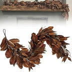 Brown Leaf Wreath, Artificial Realistic Reusable Leaf Swag Fall Porch Decorations Outdoor for Mantle Fall Decorations for Home (1-180)