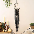 Black Macrame Moon Dream Catcher, Witchy Crescent Phase Woven Wall Hanging with Light, Handmade Gothic Bohemian Nursery Decor with Star Decoration for Home Bedroom, for Girl Kids