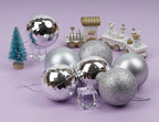 Emopeak 24Pcs Christmas Balls Ornaments for Xmas Christmas Tree - 4 Style Shatterproof Christmas Tree Decorations Hanging Ball for Holiday Wedding Party Decoration (Silver, 1.6"/4.2CM)