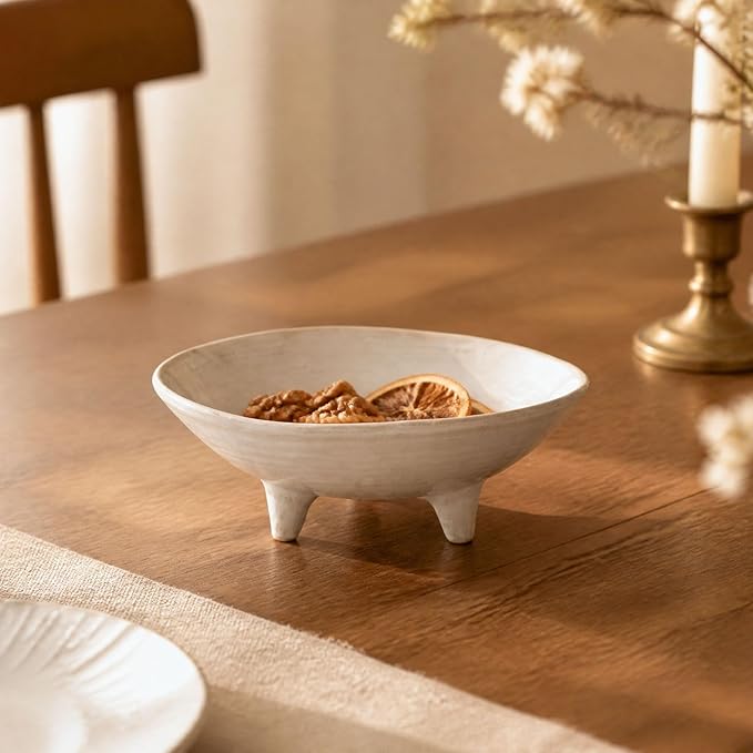 6" Small Decorative Bowl, Multi-Purpose Decorative Bowls for Keys, Candy and Home Decor, Ceramic Bowl （Retro White）