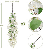 33.5" Bougainvillea Artificial Flowers Fake White Flowers, UV Resistant Long Sprays Artificial Bougainvillea Flowers for Indoor & Outdoor Decor, 3PCS Faux Hanging Flower for Home Room Wedding Porch