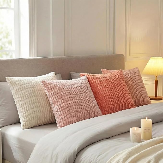 Fancy Homi 4 Packs Decorative Throw Pillow Covers for Living Room Couch Bed, Modern Farmhouse Boho Home Décor Accent Cushion Case, 12" x 12", Pink Series