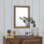 AAZZKANG Rustic Wood Mirror Rectangle Decorative Wall Mirrors with Frame for Bedroom Living Room Bathroom Entryway Hanging Small Brown