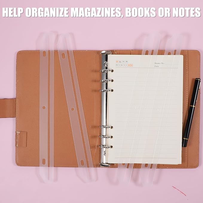 60 Pcs 3 Hole Punched Magazine Holders for Binders 11.6 in Plastic Magazine Organizer 3 Ring Binder Insert Strips Clear Magazine Collector for File Book Craft Paper