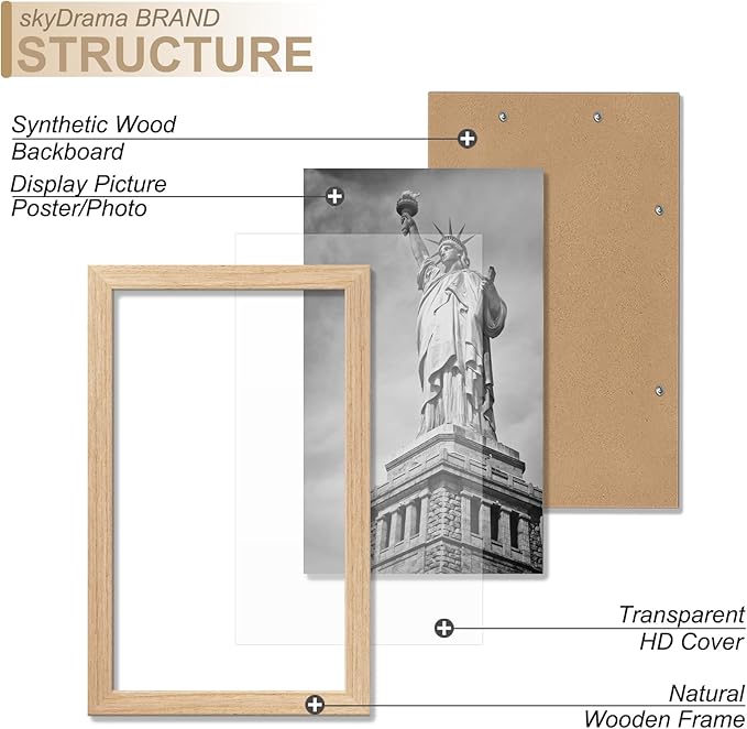 Natural Solid Wood 5x9 Picture Frame, Display 5 x 9 Inch Picture Poster Photo, Vertical & Horizontal Wall Hanging - 2 Pack/Natural/5"x9"