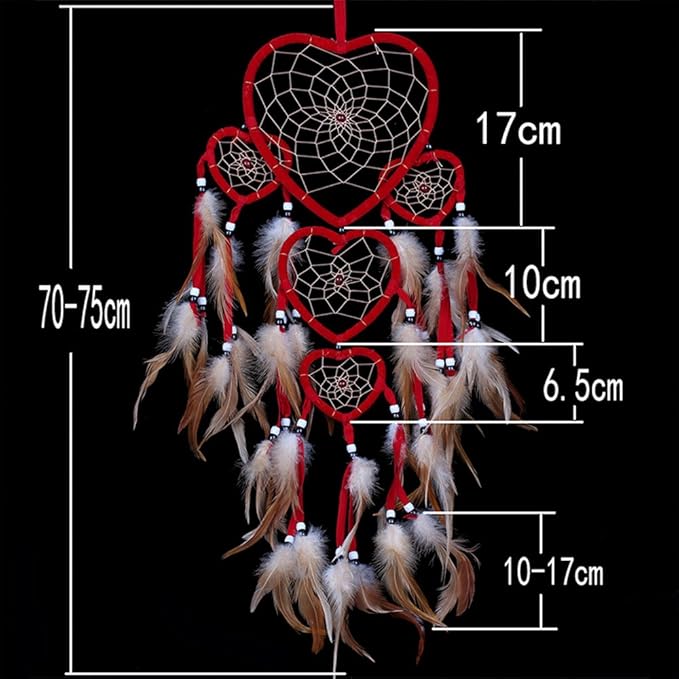 Large Handmade Dream Catcher Traditional Dreamcatcher Feather Wall Hanging Decoration Ornaments Five Hearts Red