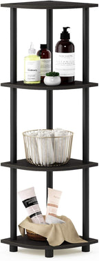 Furinno TURN-N-TUBE Corner Shelf, 4-Tier Corner Bookshelf, Display Storage Shelves with Open Shelves, for Organization and Storage, Living Room, Home Office, Garage, Espresso