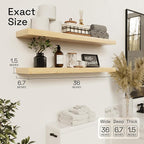 BAOBAB WORKSHOP Wood Floating Shelves for Bathroom Wall - Long Shelf 36 inch - Floating Wooden Shelves for Bedroom Kitchen Living Room - Natural Wood Shelves, 36 x 6.7 Inch, Set of 2