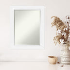 Amanti Art White Wall Mirror 29x23 Corvino White Rectangle Bathroom Mirror for Wall Decor Living Room, Medium Modern Wood Frame, Hangs Horizonally and Vertically, Bathroom Decor, Beveled Edge