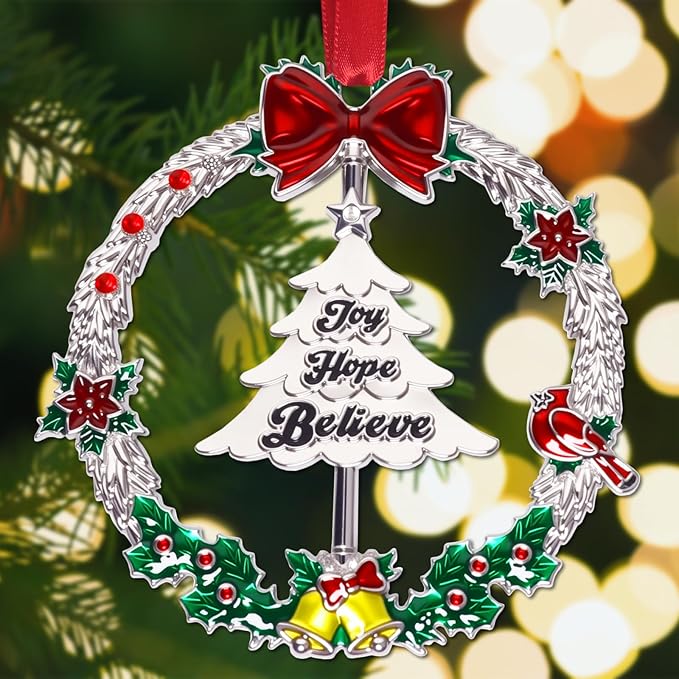 Christmas Wreath Ornaments for Trees Decorations, Mini Jingle Bell Hanging Charms Xmas Tree Decorative DIY Craft Hanging Ornaments for Christmas Decorations