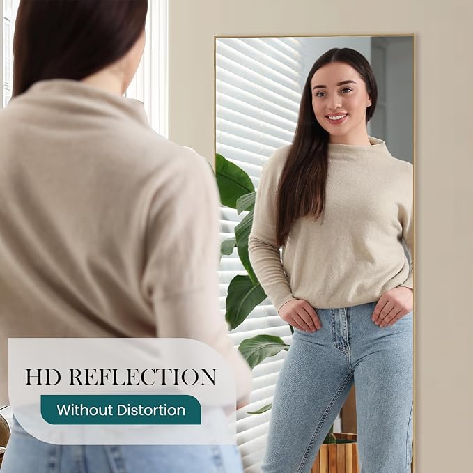 DUMOS 71"x26" Full Length Mirror, Full Body Mirror with Aluminum Alloy Thin Frame, Standing Mirrors with Leaning or Hanging, Suitable for Bedroom, Livingroom, Cloakroom, Gold