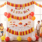 15Pcs Red Orange and Yellow Paper Tassel Garland,Tissue Tassel Banner for Thanksgiving Firefighter Party Decoration