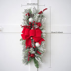 SM SunniMix Christmas Swag Teardrop Swag Artificial Wreath Door Swag Decorative Bow Ornament Lightweight PP Material Suitable for Gift Giving Home Decoration, Flocking Red